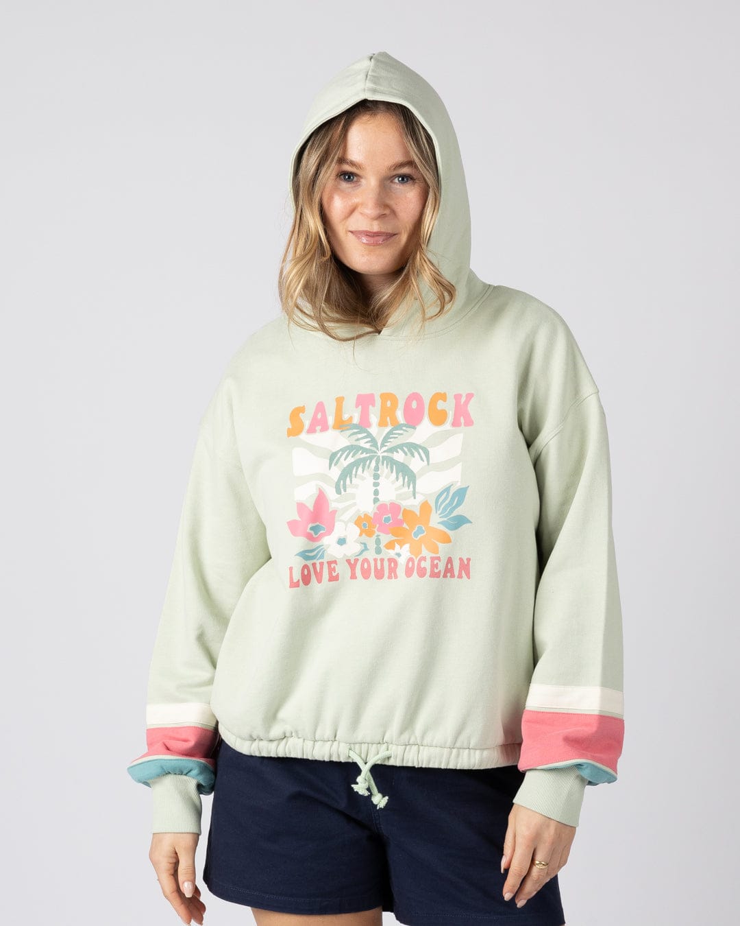 Sun Daze  Womens Pop Hoodie in Light Green