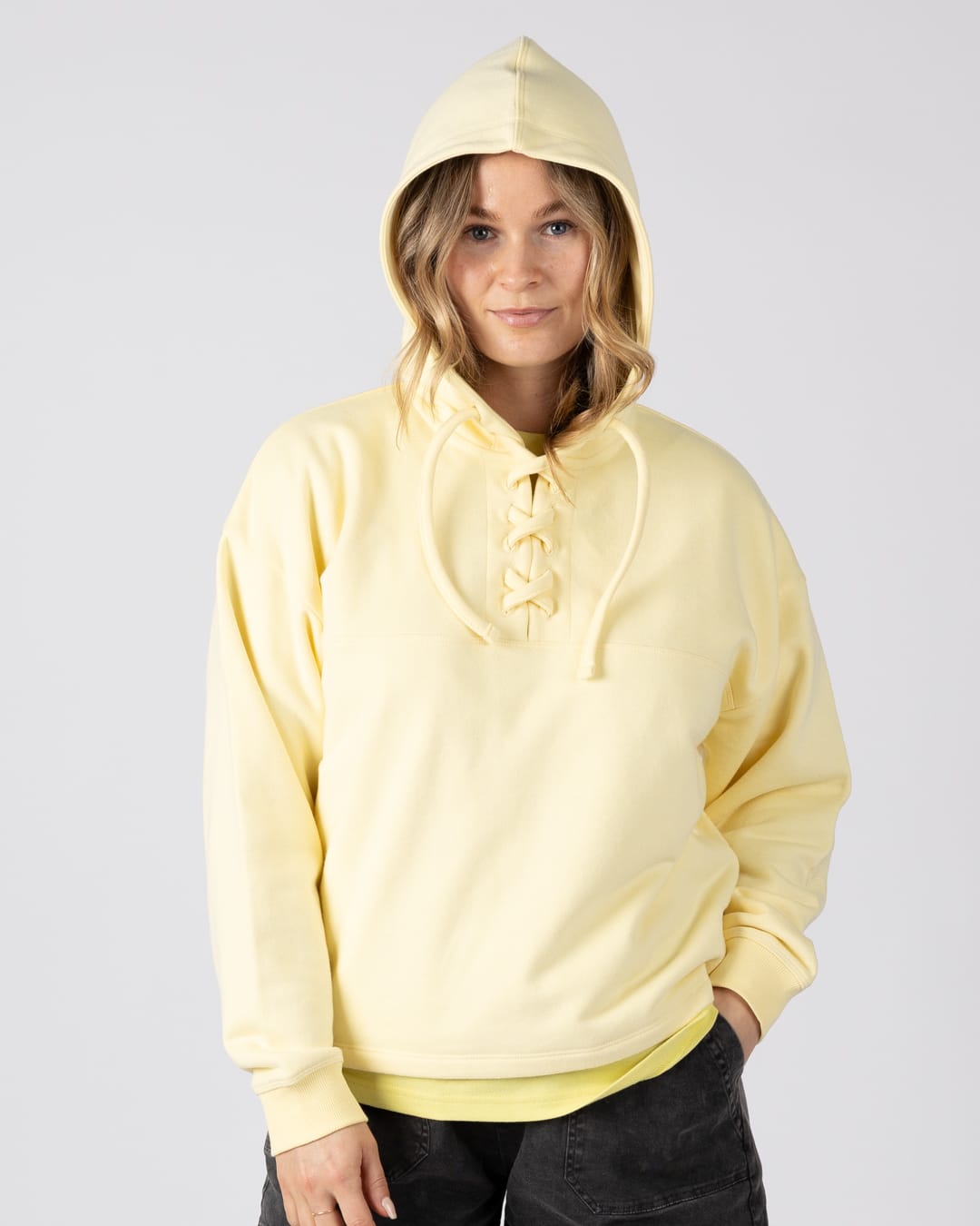 Delilah Womens Pop Hoodie in Light Yellow