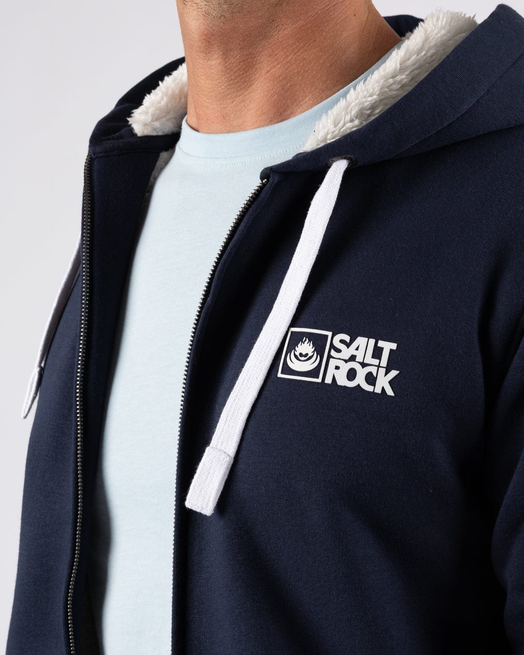 Saltrock Original - Mens Fur Lined Hoodie - Dark Blue
