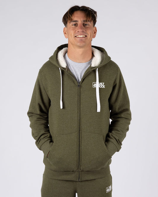 Saltrock Original - Mens Fur Lined Hoodie - Green