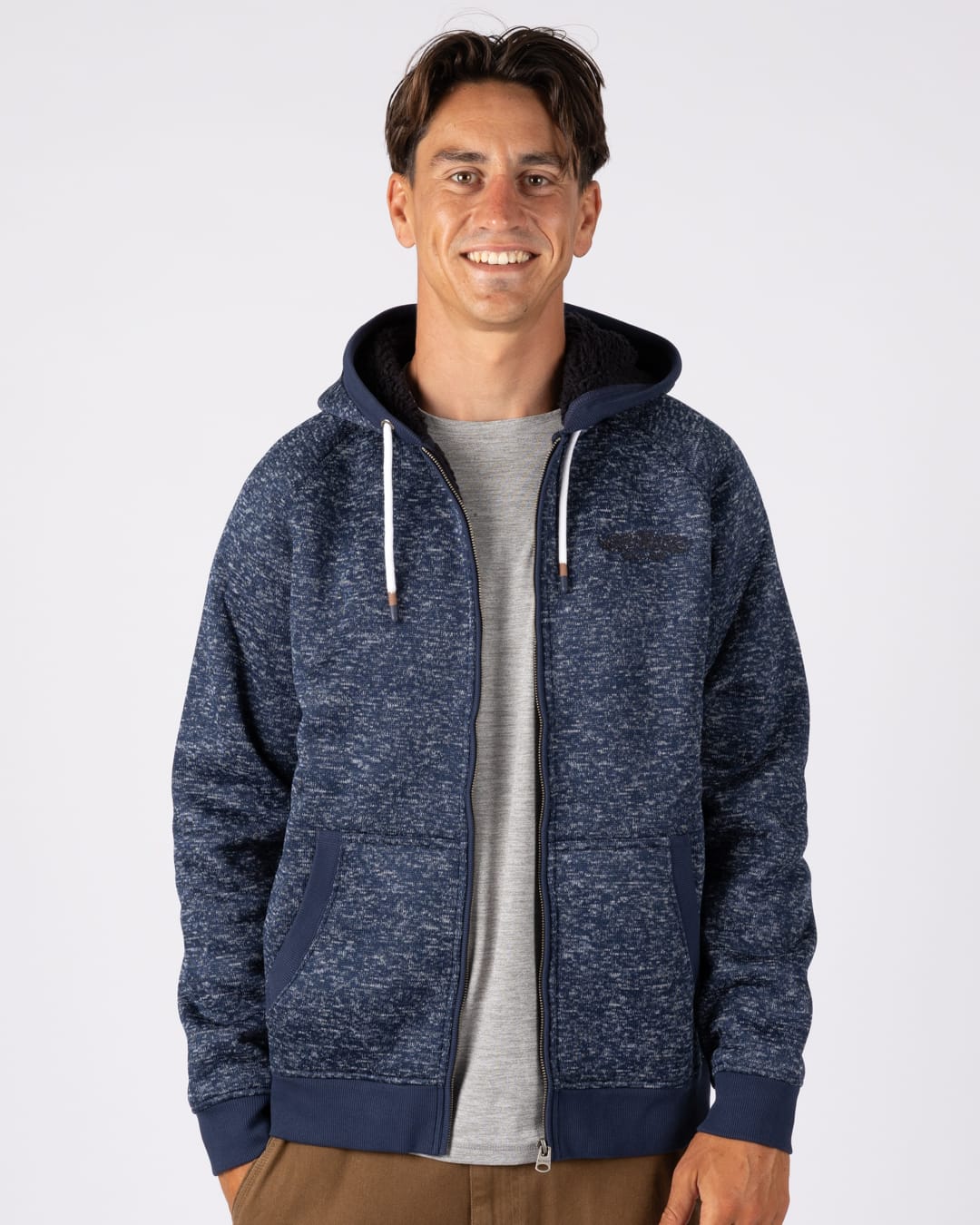 Carrow Mens Borg Lined Hoodie In Dress Blue