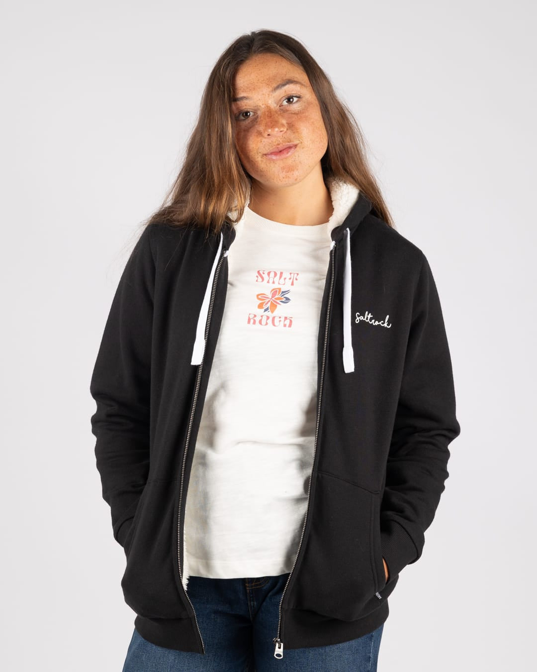 Essential Womens Borg Lined Hoodie in Black