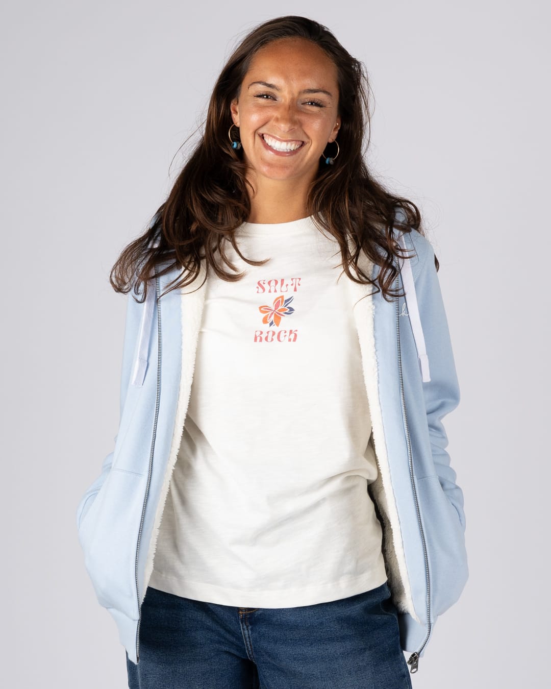 Essential Womens Borg Lined Hoodie In Light Blue
