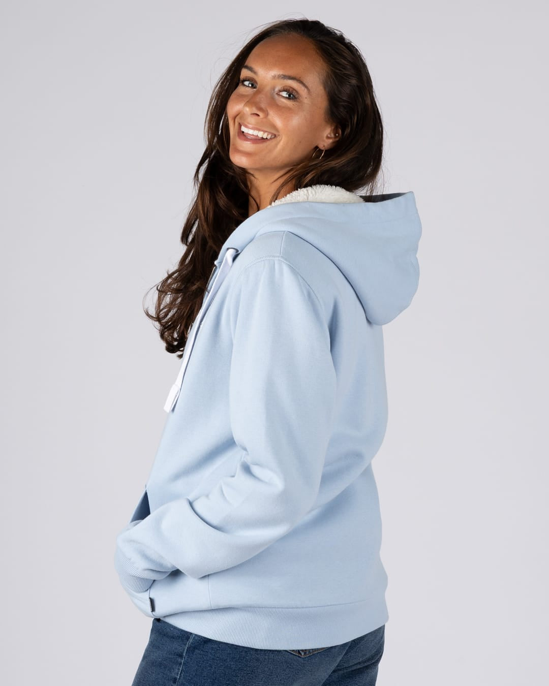 Essential Womens Borg Lined Hoodie In Light Blue