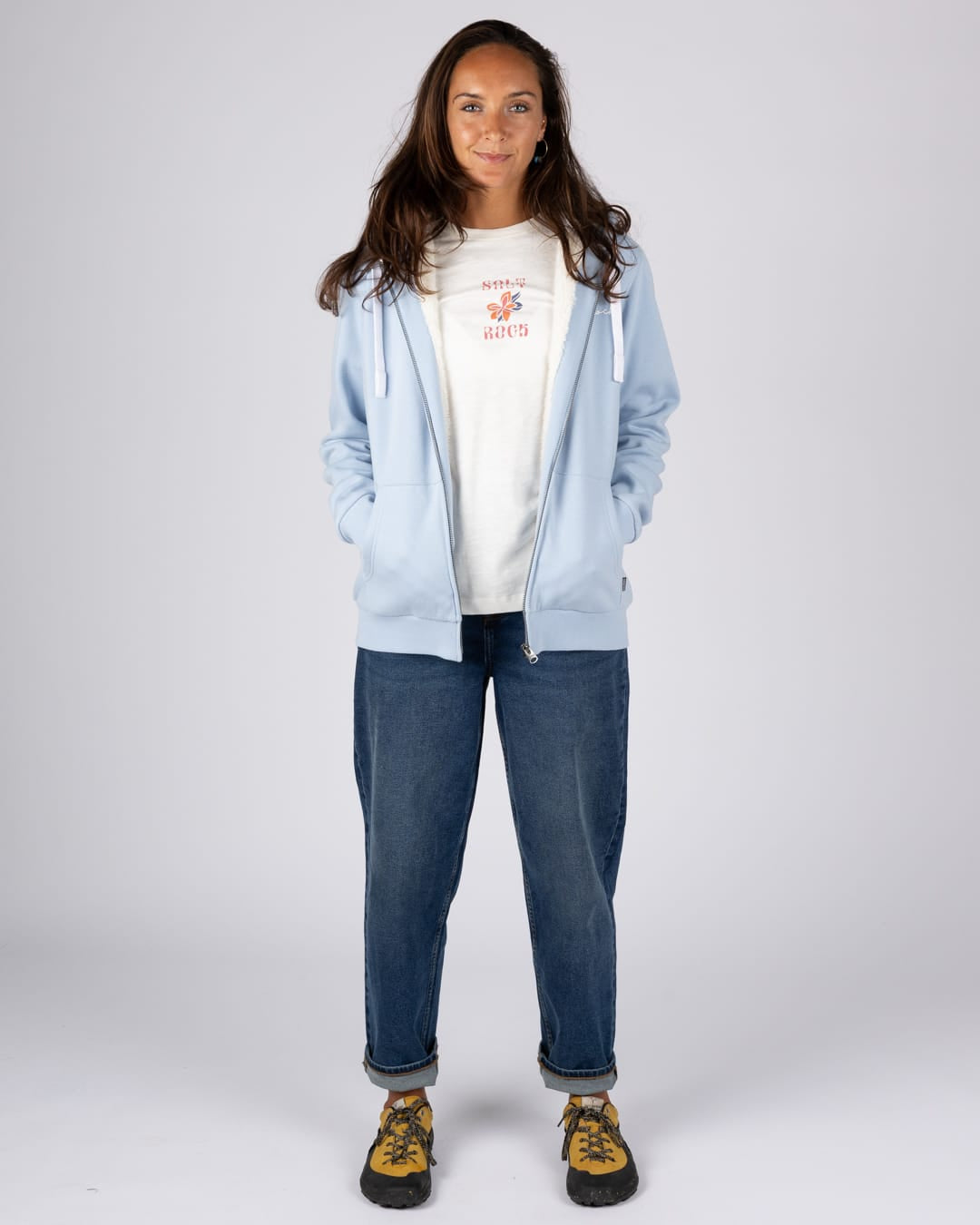 Essential Womens Borg Lined Hoodie In Light Blue