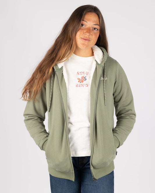 Tamsin Womens Borg Lined Hoodie in Green