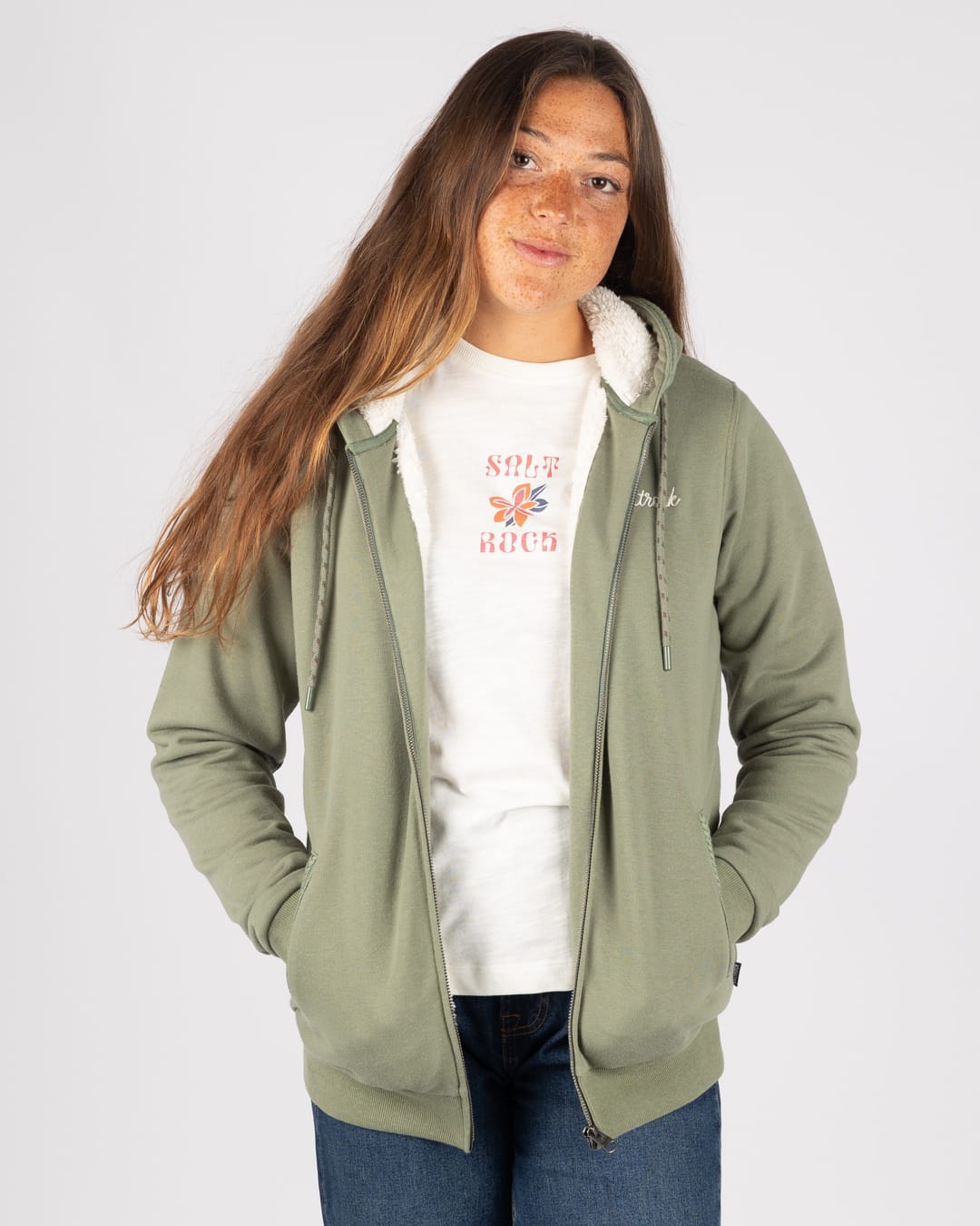 Tamsin Womens Borg Lined Hoodie in Green