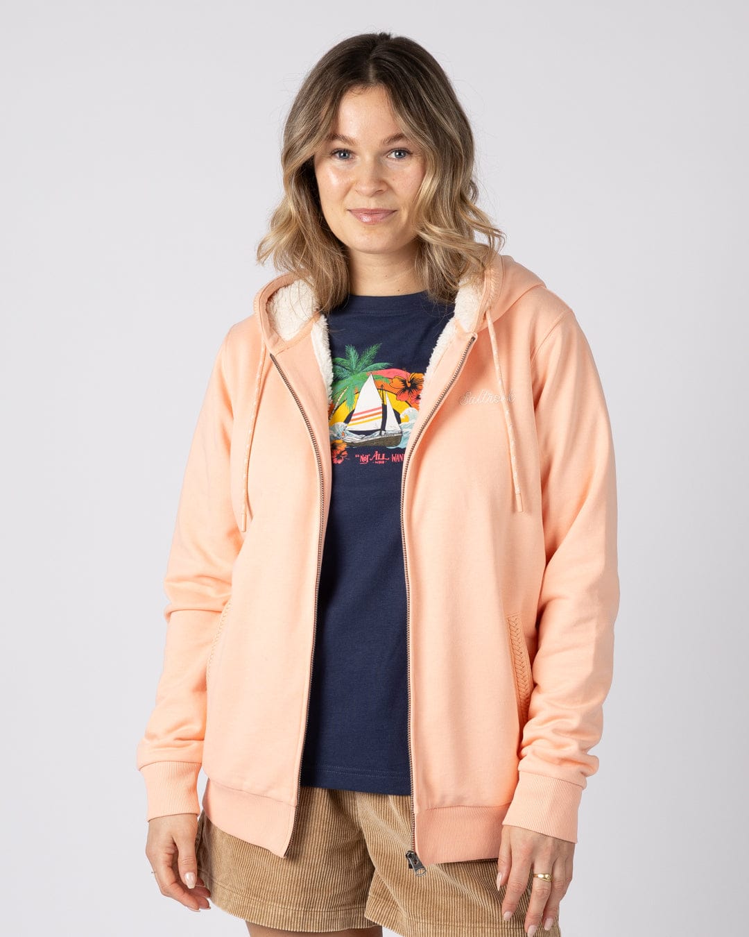 Tamsin Womens Borg Lined Hoodie in Light Pink
