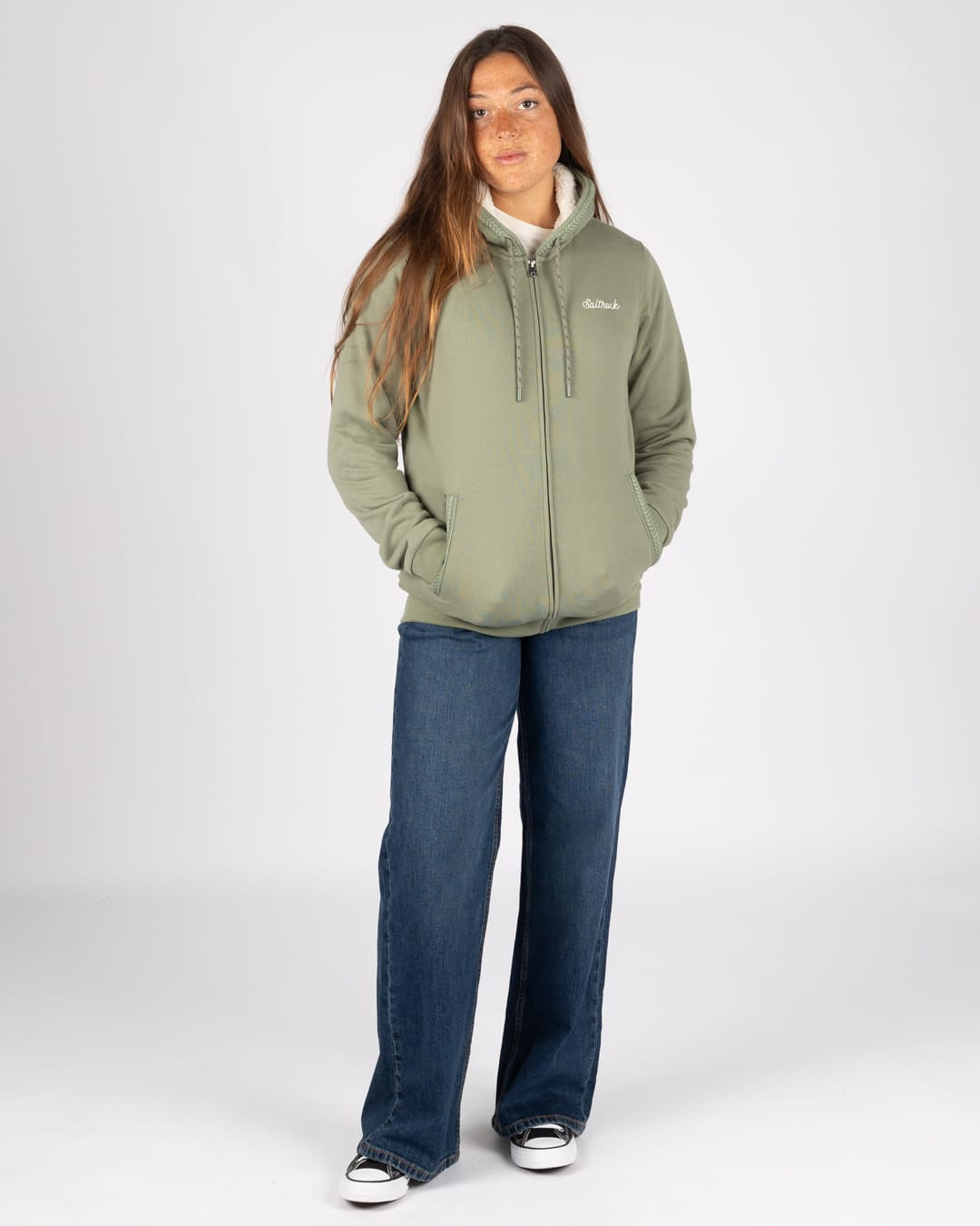 Tamsin Womens Borg Lined Hoodie in Green