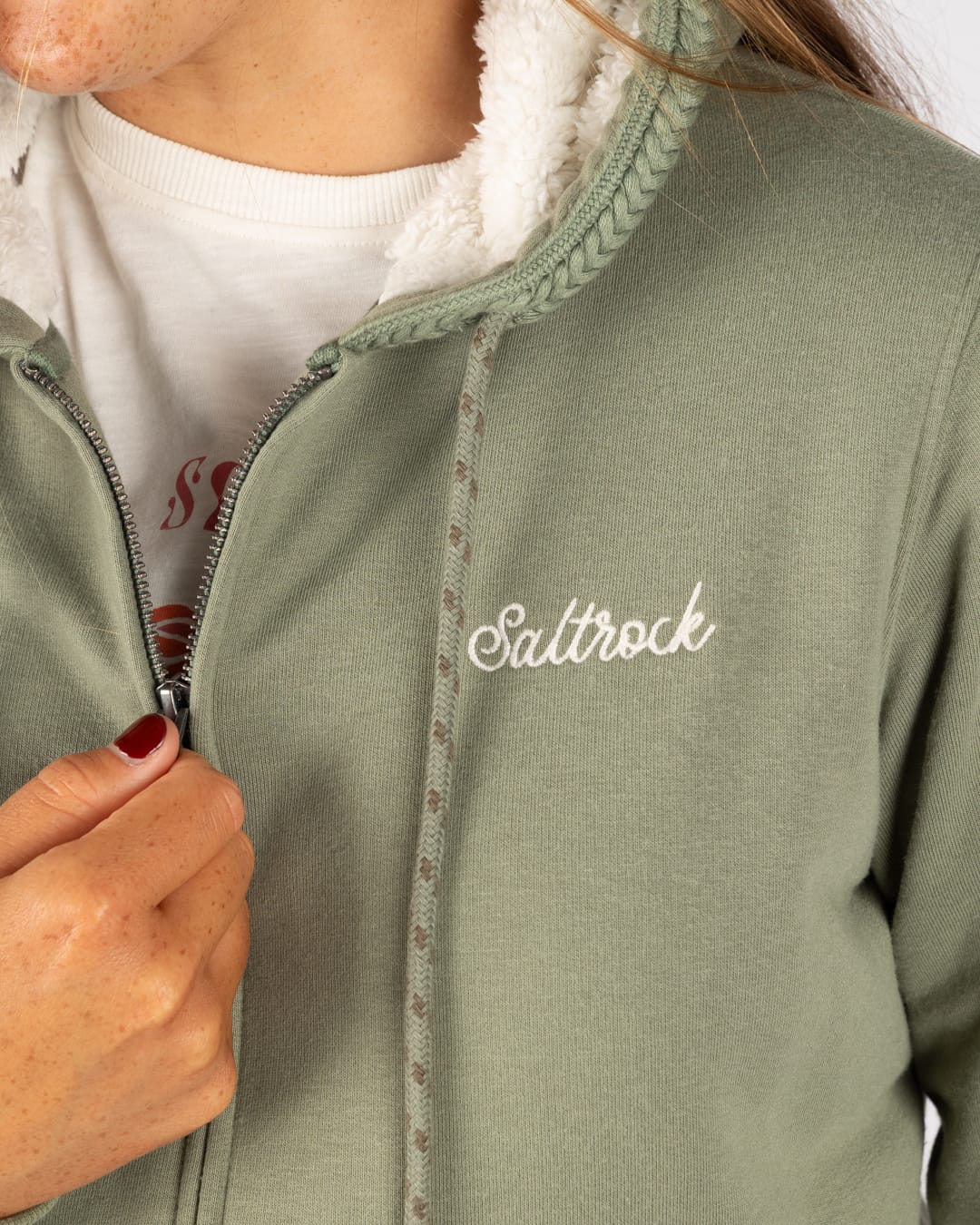 Tamsin Womens Borg Lined Hoodie in Green