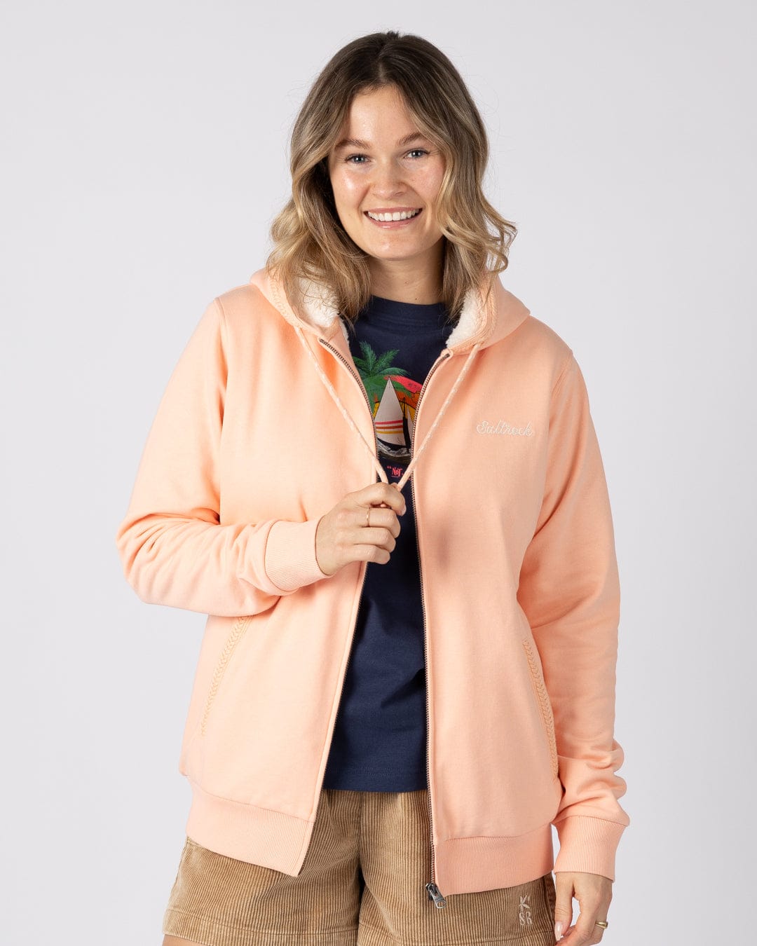Tamsin Womens Borg Lined Hoodie in Light Pink