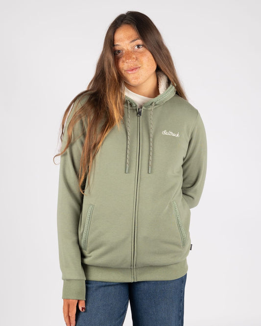 Tamsin Womens Borg Lined Hoodie in Green