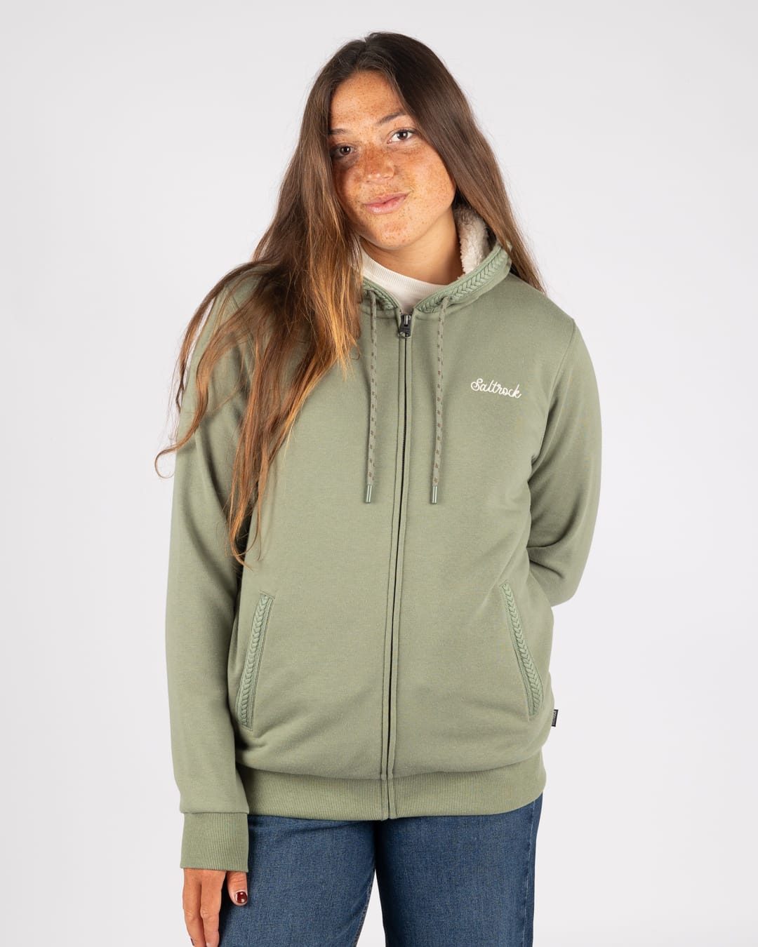 Tamsin Womens Borg Lined Hoodie in Green