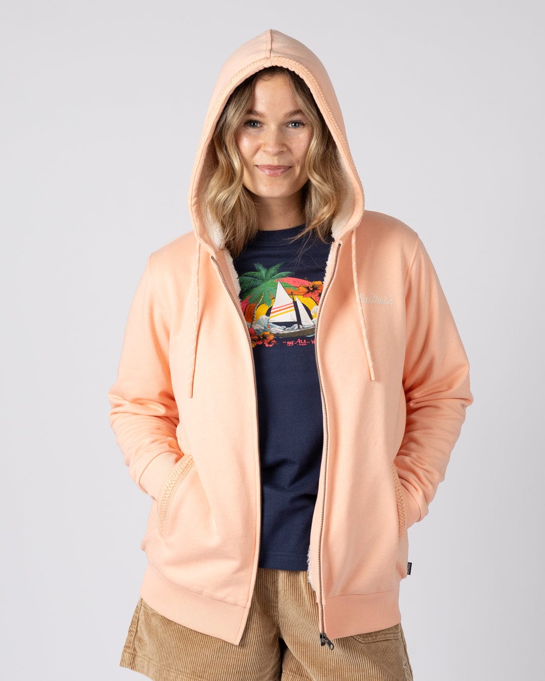 Tamsin Womens Borg Lined Hoodie in Light Pink