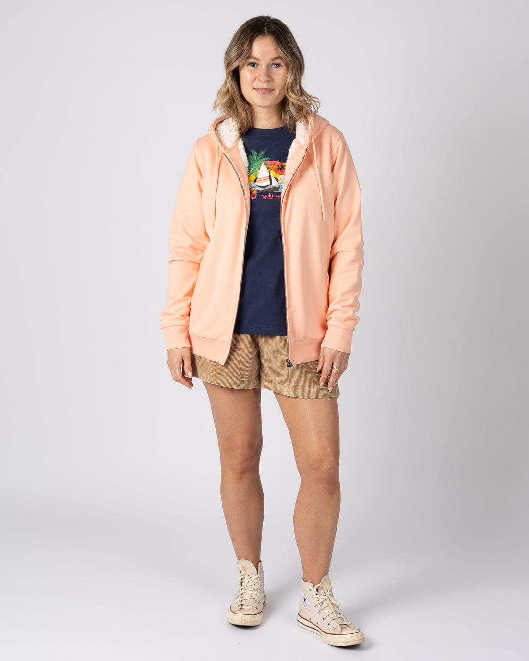 Tamsin Womens Borg Lined Hoodie in Light Pink