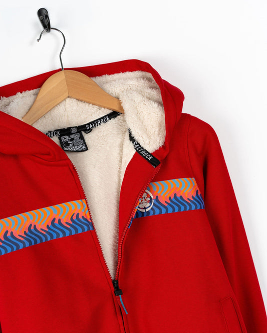 Wave Stripe - Borg Lined Hood - Red