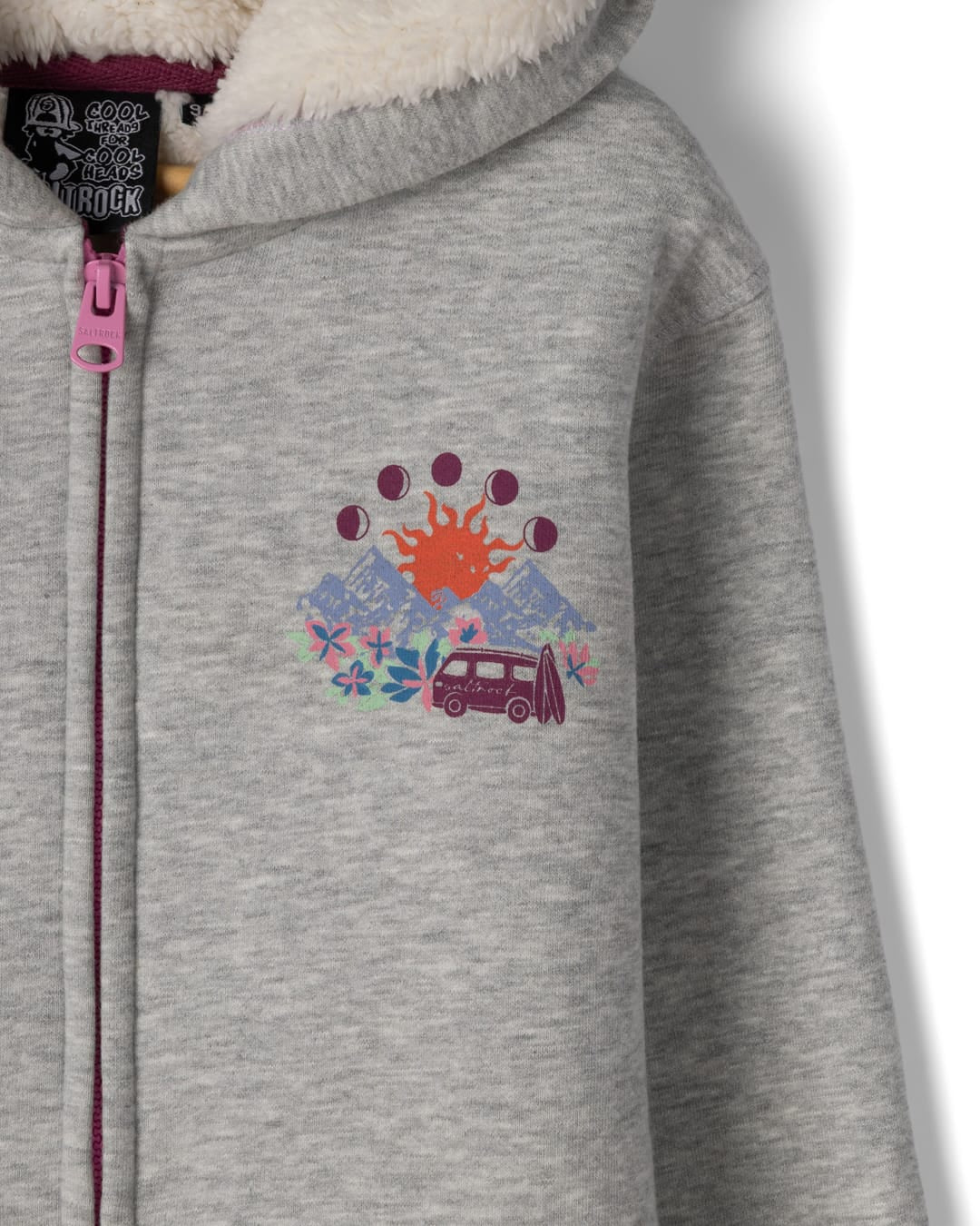 Rise And Shine Kids Borg Lined Zip Hoodie in Grey