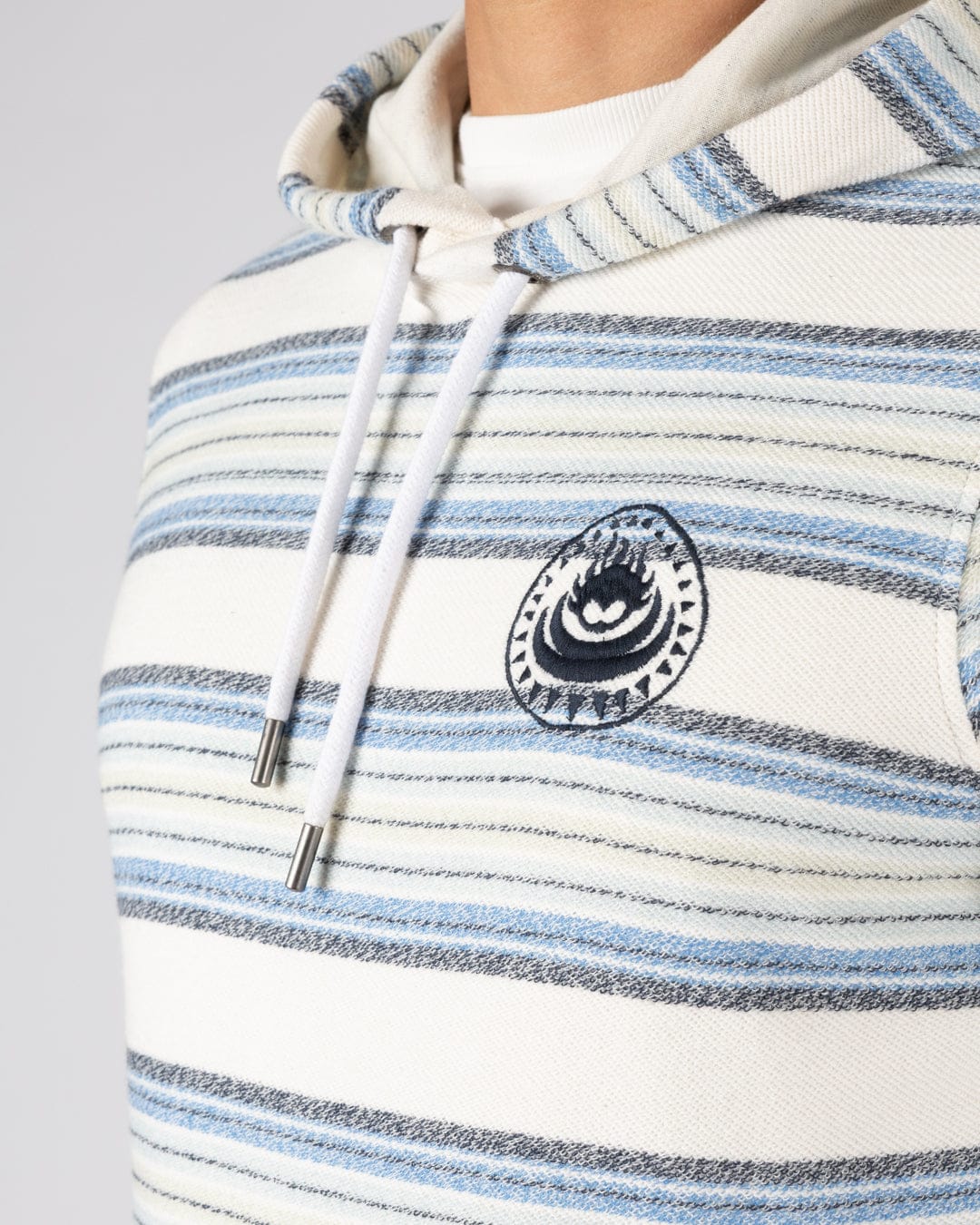 Trewan Flame Mens Pop Hoodie in Blue/White Stripe