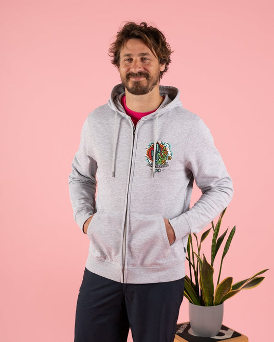 Cactus Tattoo - Mens Zip Hoodie - Grey