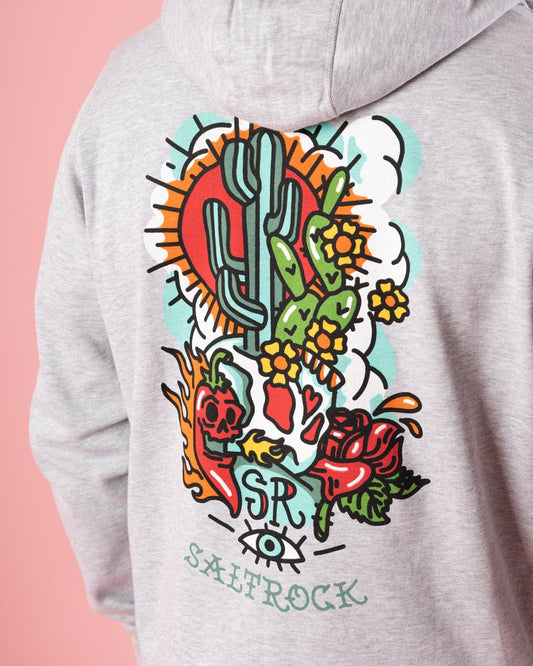 Cactus Tattoo - Mens Zip Hoodie - Grey