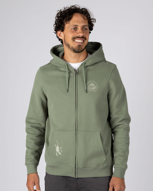 Origin Gecko Zip Through Hoodie in Green