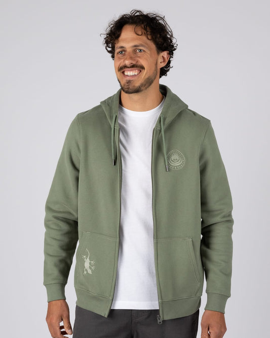 Origin Gecko Zip Through Hoodie in Green