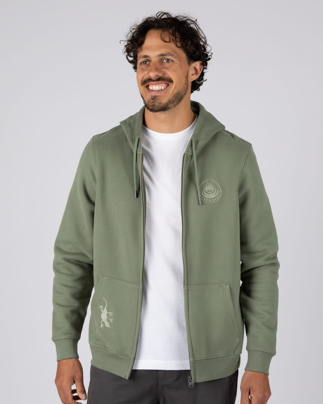Origin Gecko Zip Through Hoodie in Green
