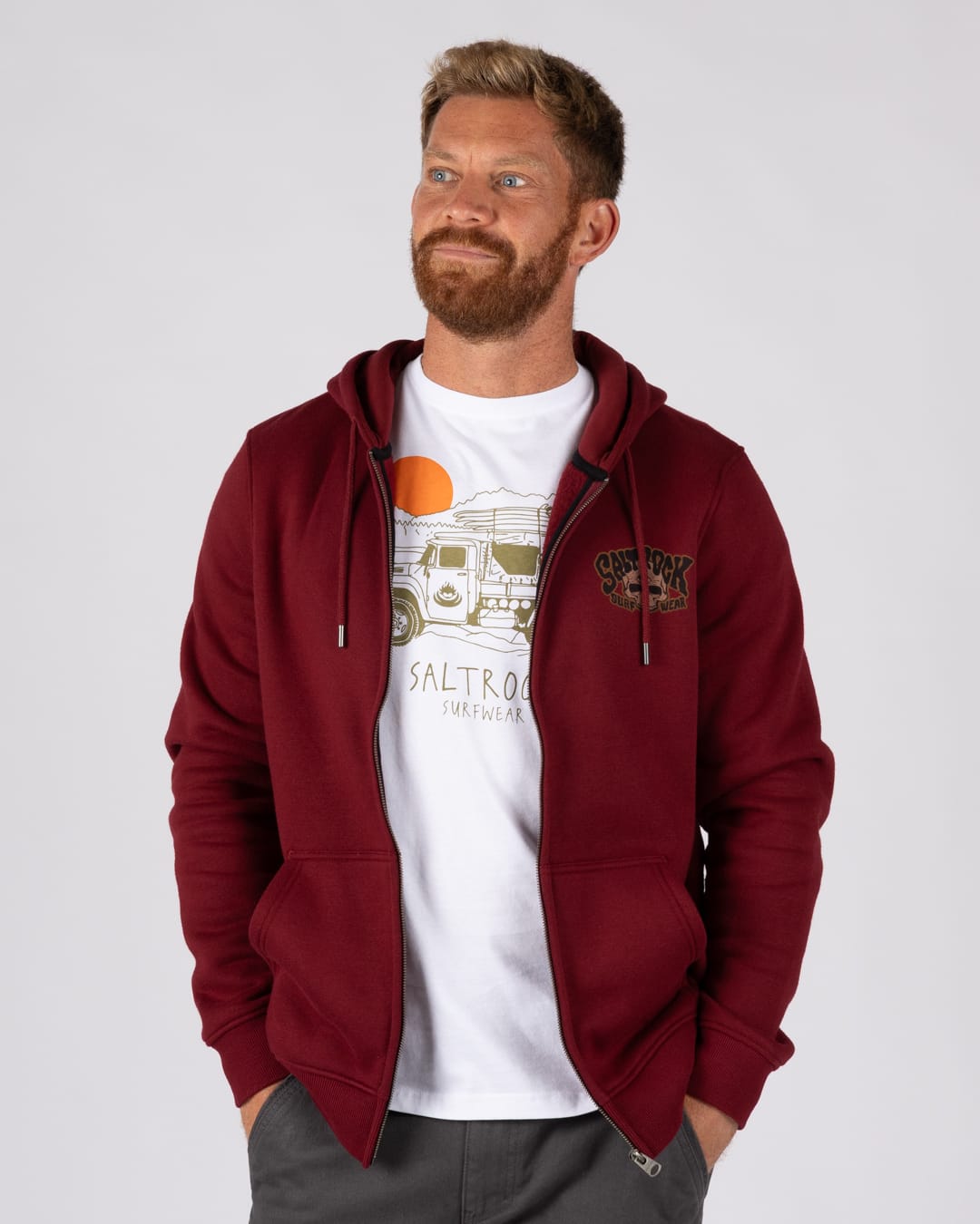 Wild Surf Mens Zip Hoodie in Red