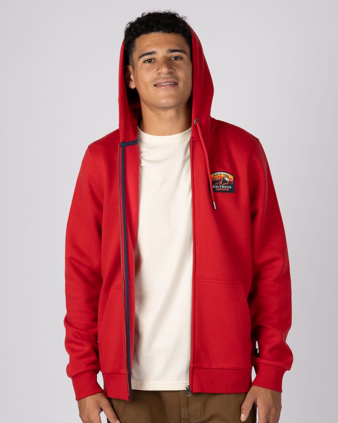 Mountain Badge Mens Classic Zip Hoodie In Dark Red