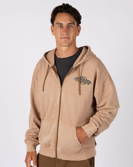Heraldic Surf Mens Oversized Zip Hoodie In Brown