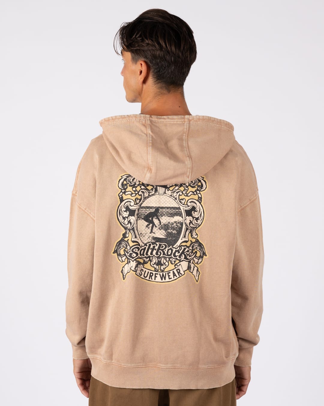 Heraldic Surf Mens Oversized Zip Hoodie In Brown