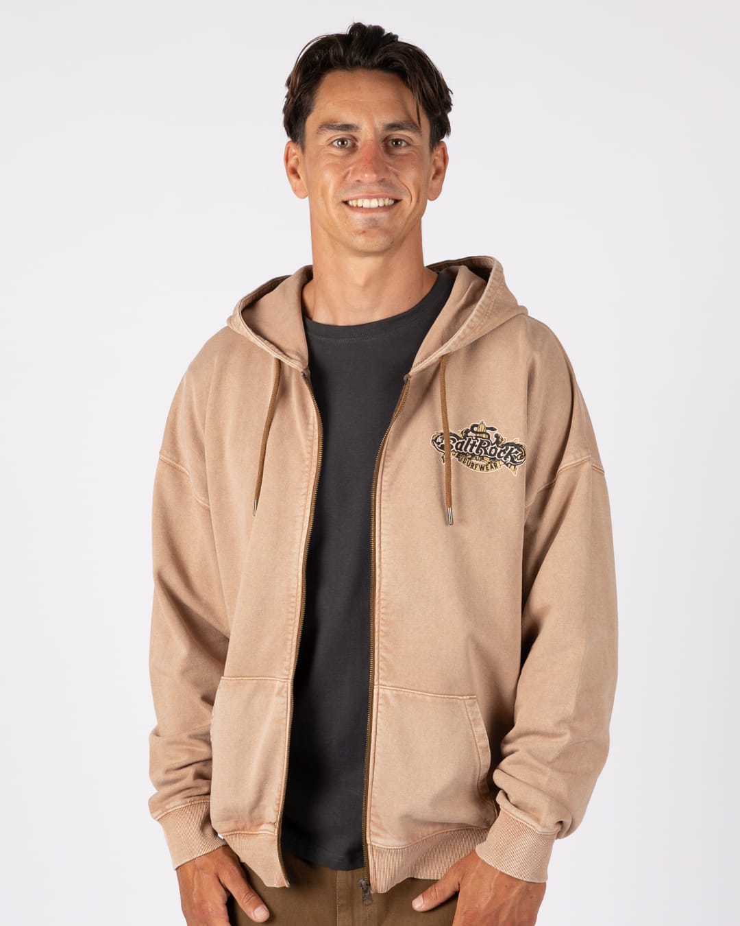 Heraldic Surf Mens Oversized Zip Hoodie In Brown