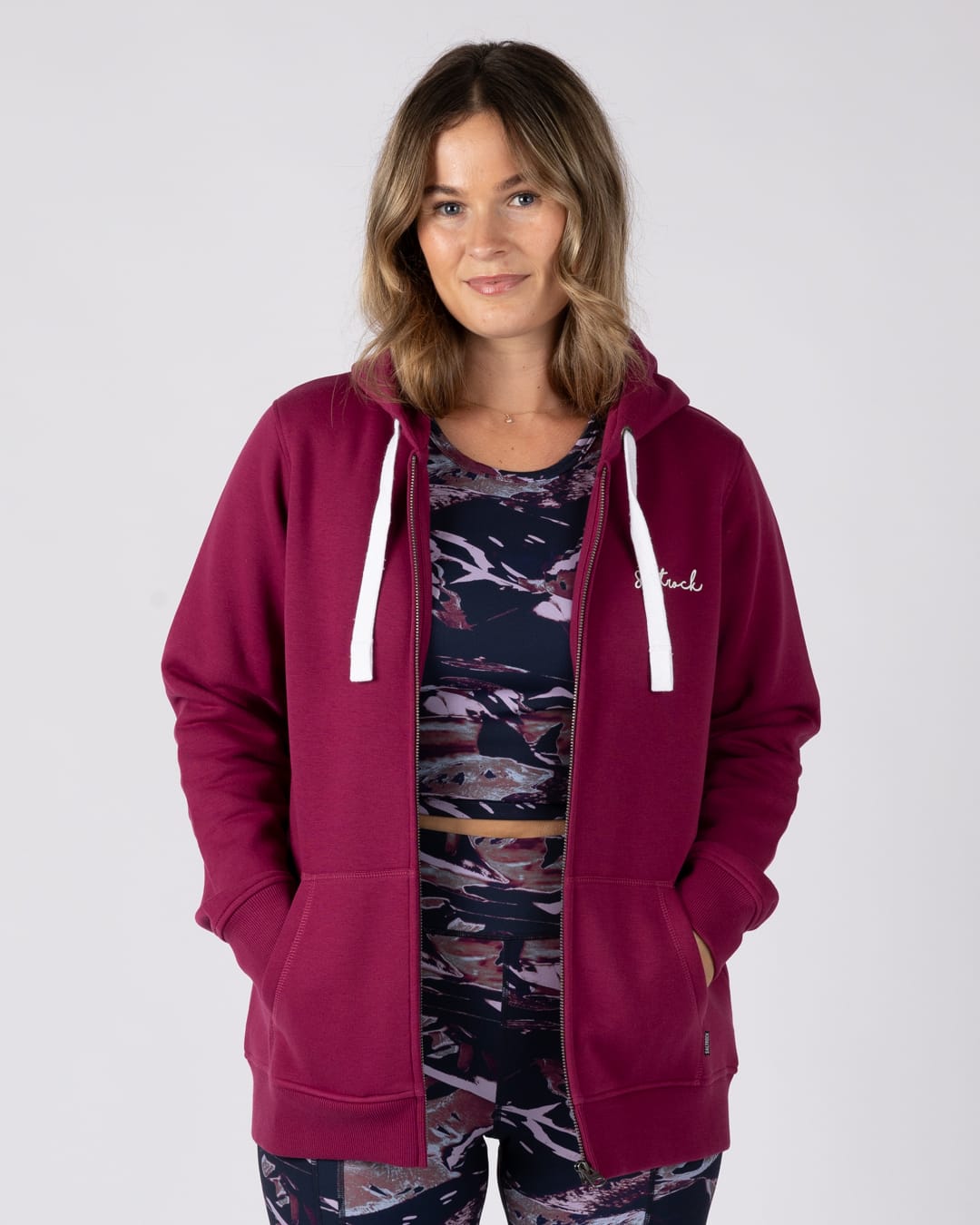 Essential Womens Zip Hoodie in Dark Pink