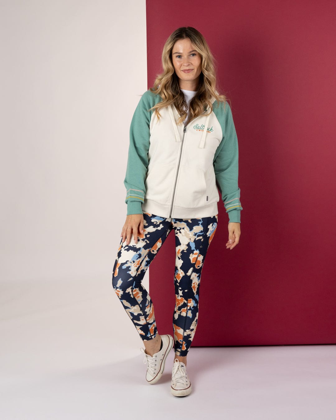 Links Contrast - Womens Zip Hoodie - Light Blue/Cream