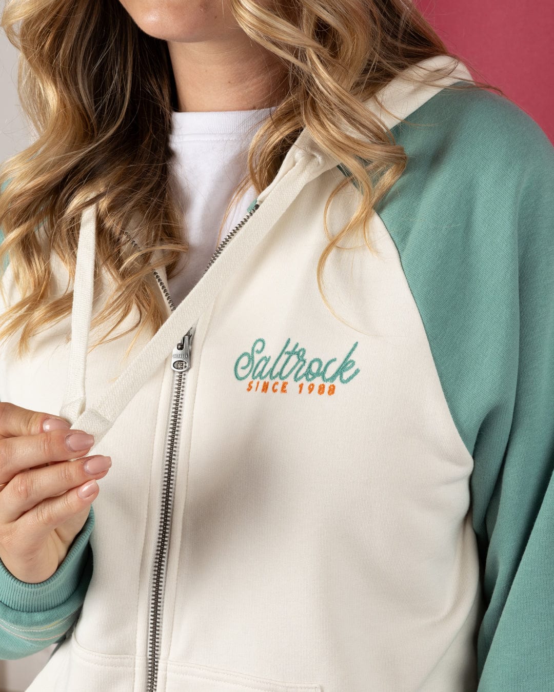 Links Contrast - Womens Zip Hoodie - Light Blue/Cream