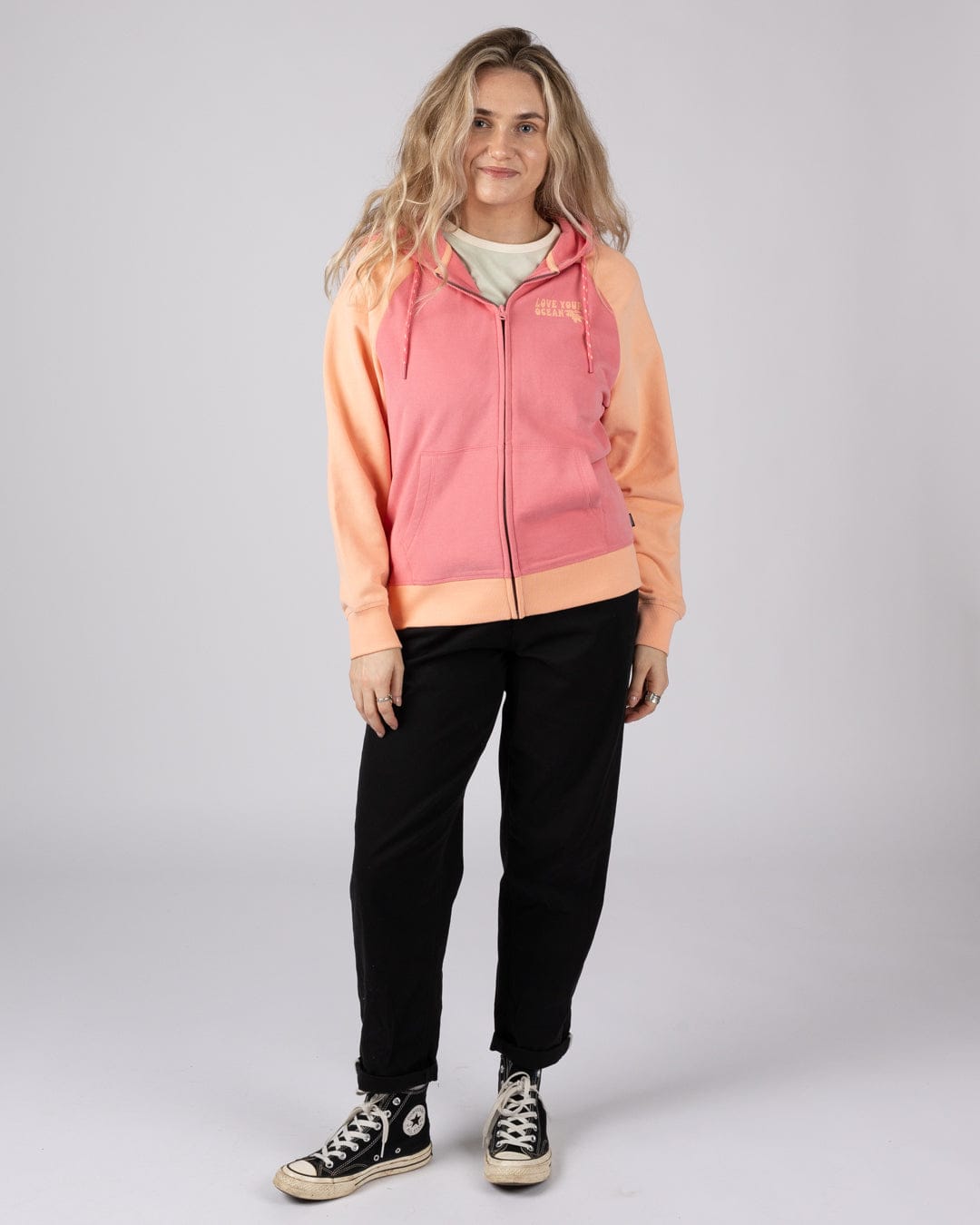 Sun Daze  Womens Zip Through Hoodie in Bright Pink