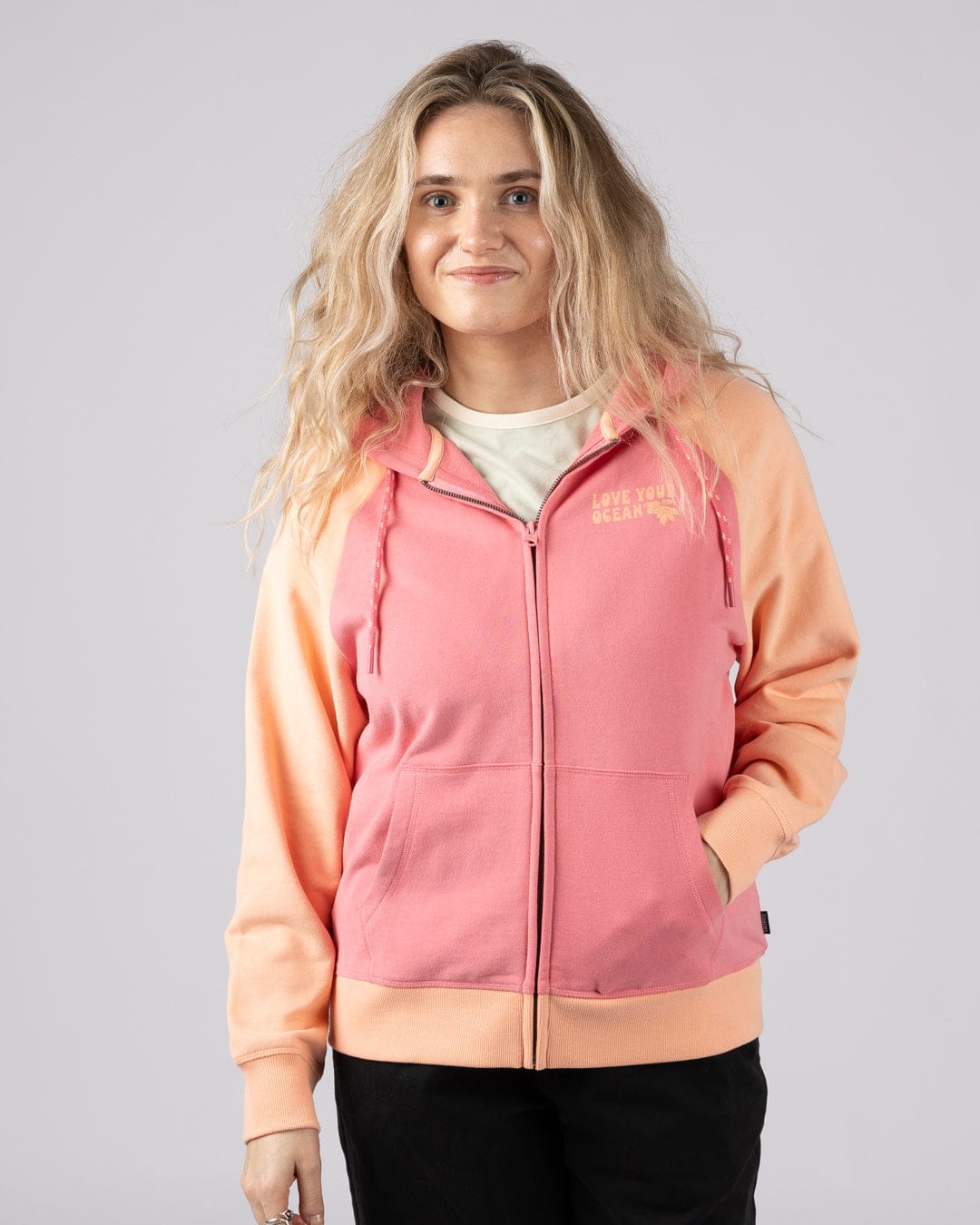 Sun Daze  Womens Zip Through Hoodie in Bright Pink