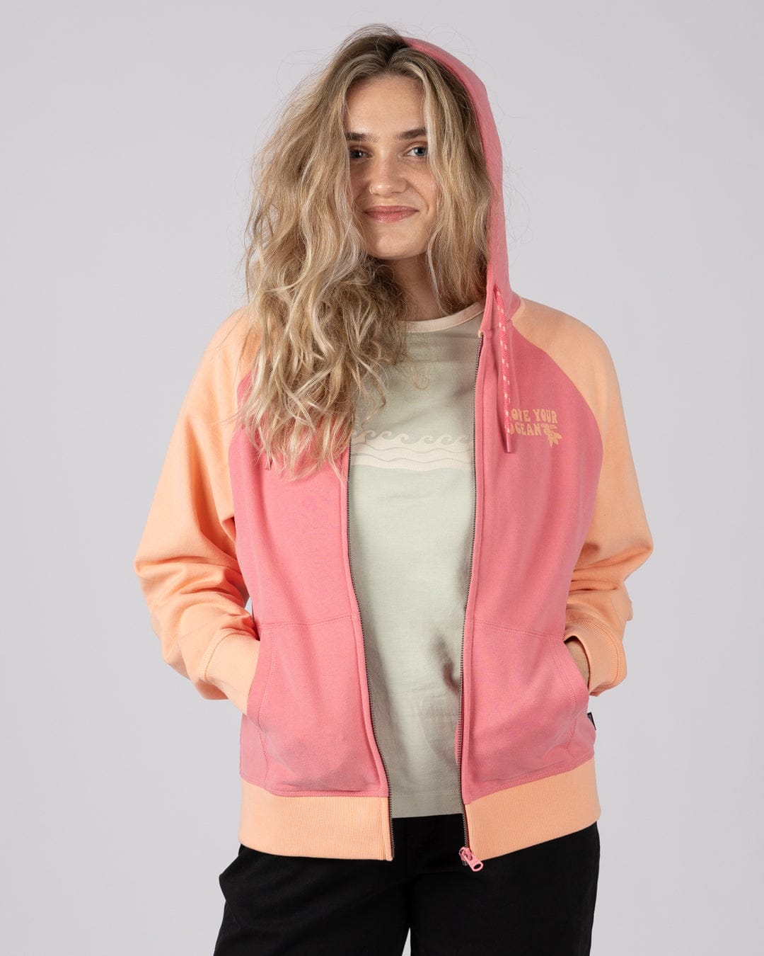 Sun Daze  Womens Zip Through Hoodie in Bright Pink