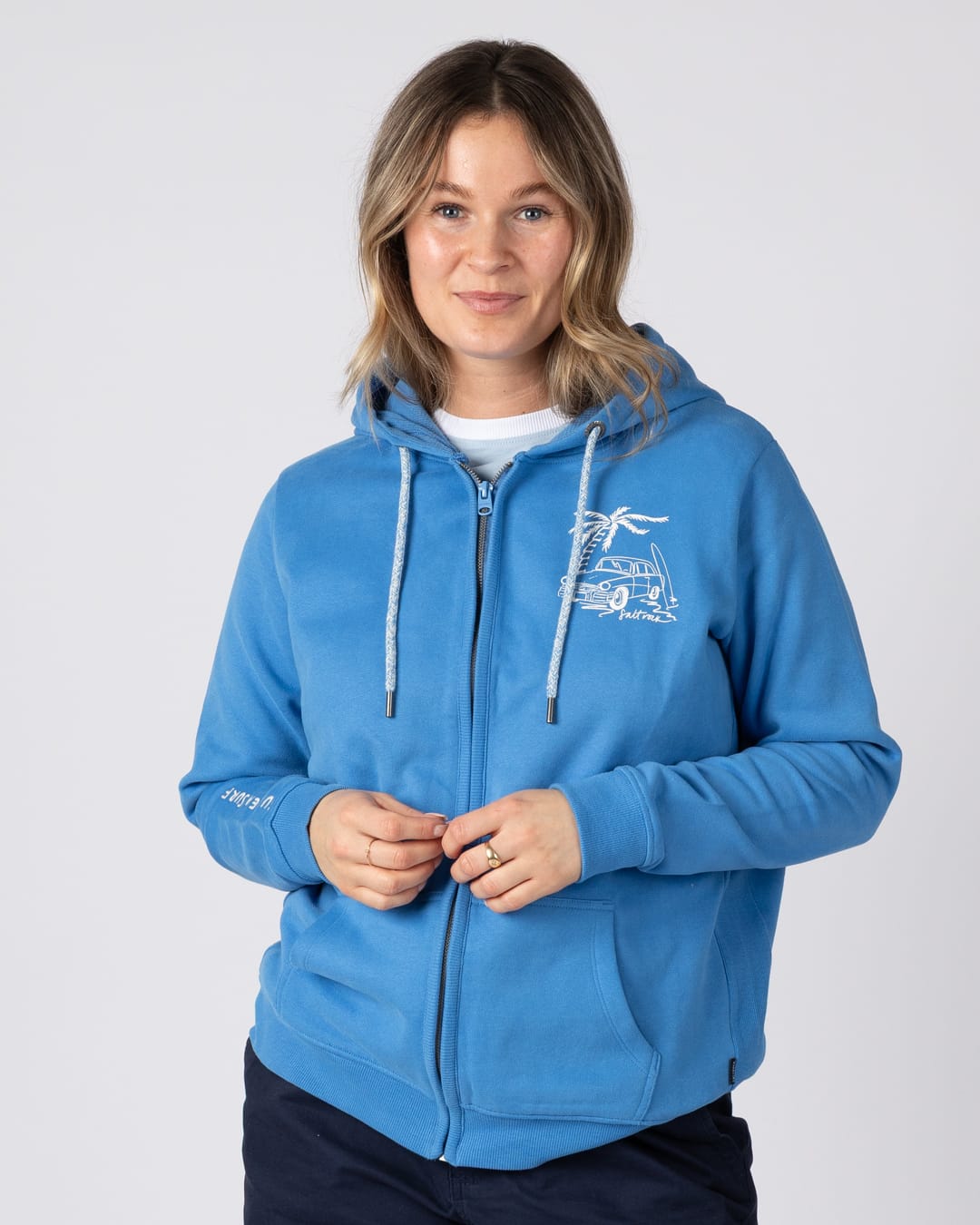 Driver Womens Zip Through Hoodie in Bright Blue