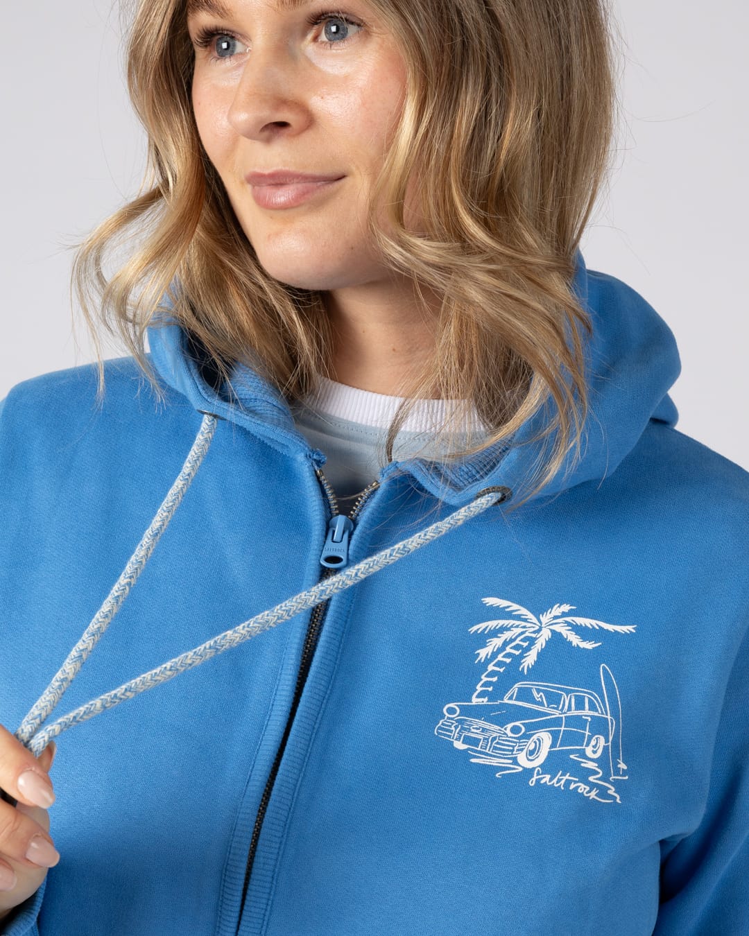 Driver Womens Zip Through Hoodie in Bright Blue