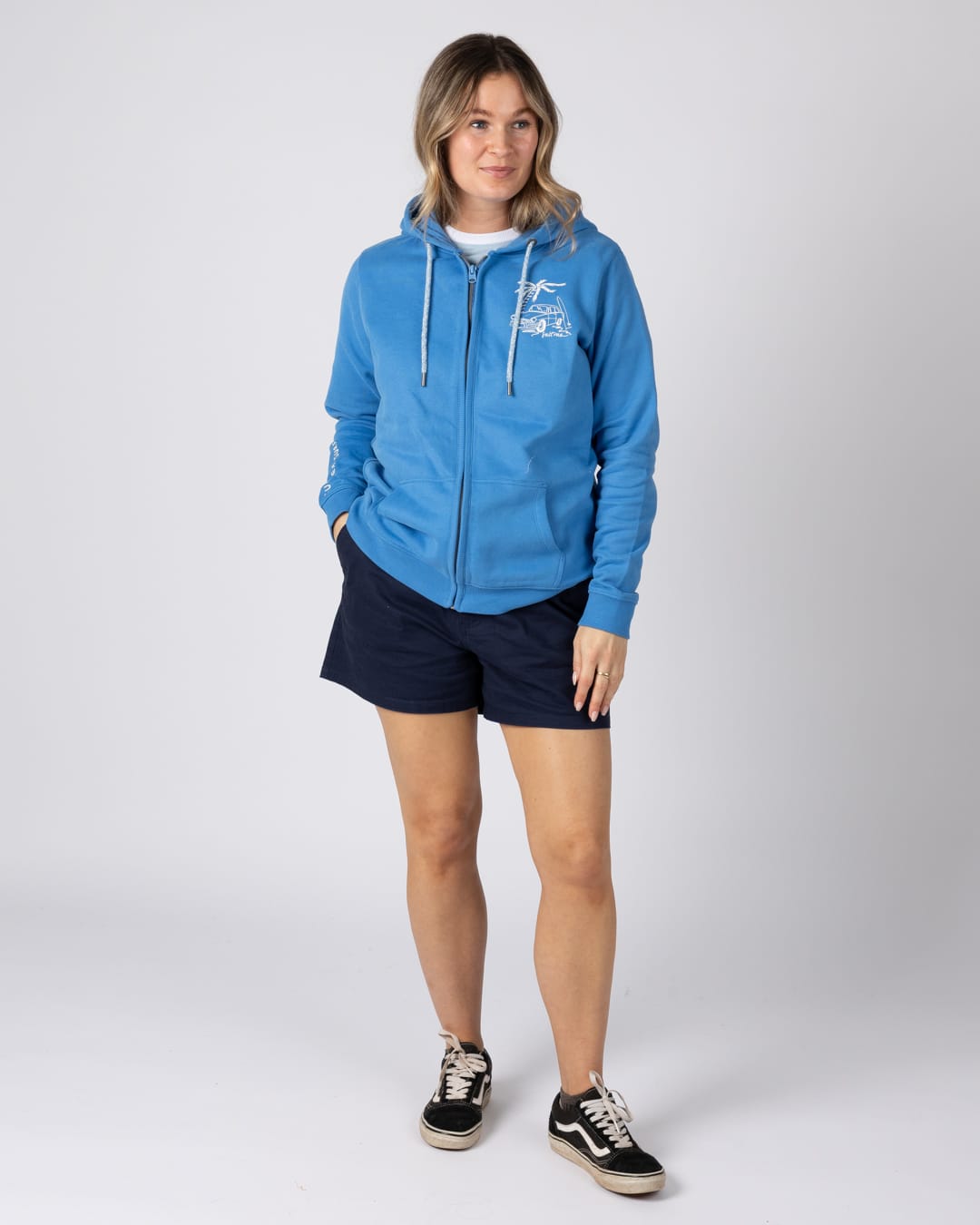 Driver Womens Zip Through Hoodie in Bright Blue