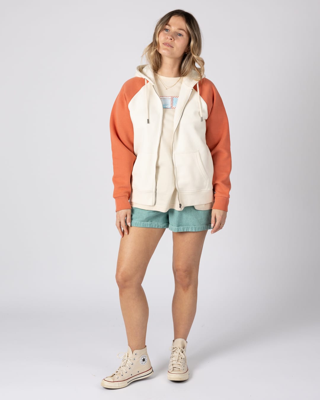 Waves For Days Women Zip Through Hoodie in Cream