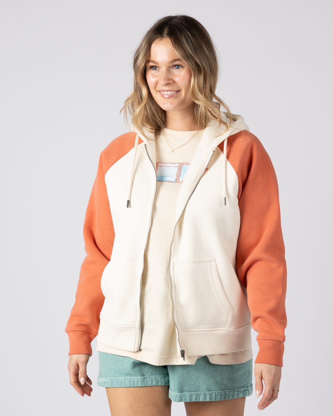 Waves For Days Women Zip Through Hoodie in Cream