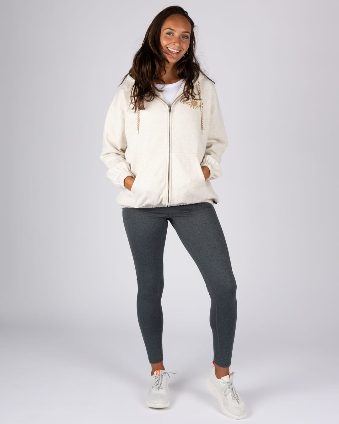 Selene Womens Oversized Zip Hoodie in Cream