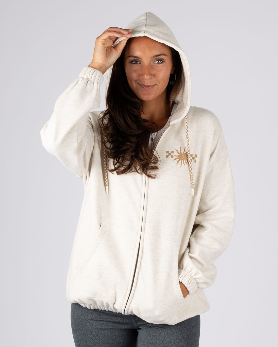 Selene Womens Oversized Zip Hoodie in Cream