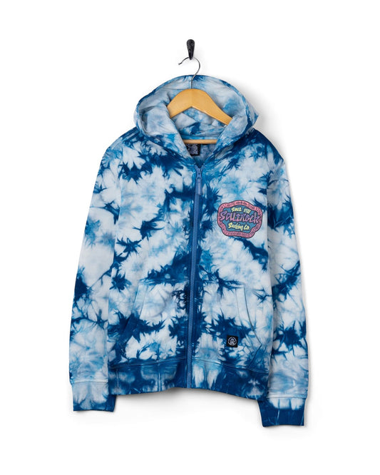 Tribe Tie Dye Zip Hoodie in Bright Blue