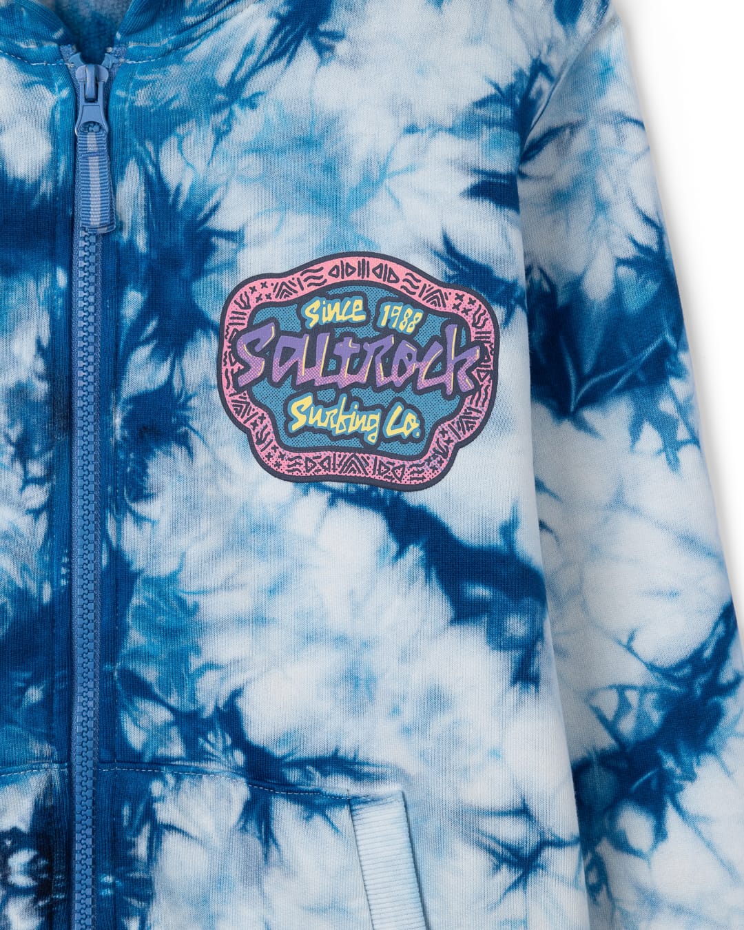 Tribe Tie Dye Zip Hoodie in Bright Blue