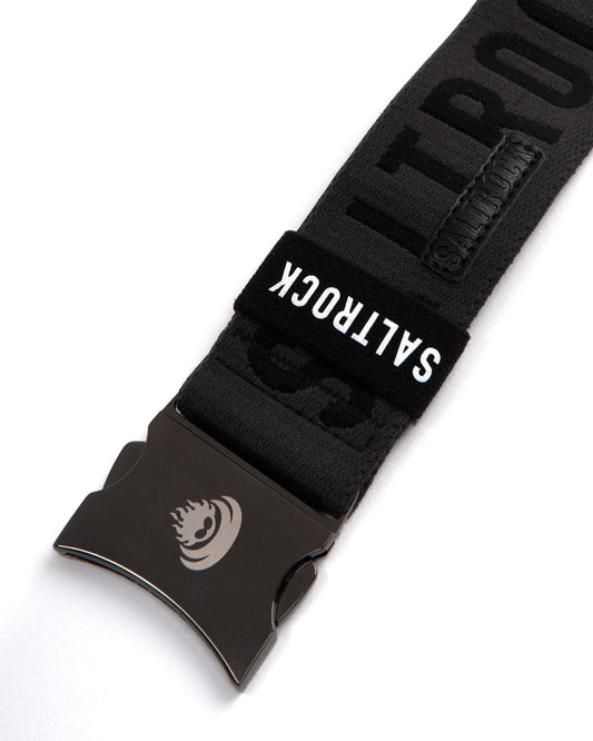 A Identity - Stretch Belt - Black with a Saltrock branding logo on it, made of high quality material.