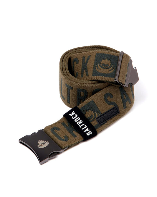 A Identity - Stretch Belt - Green with embroidered Saltrock branding.