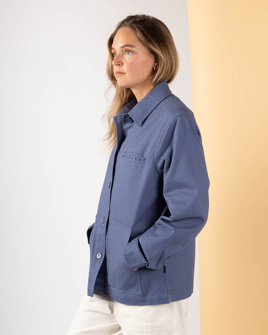 Peta Womens Lightweight Canvas Shacket in Blue